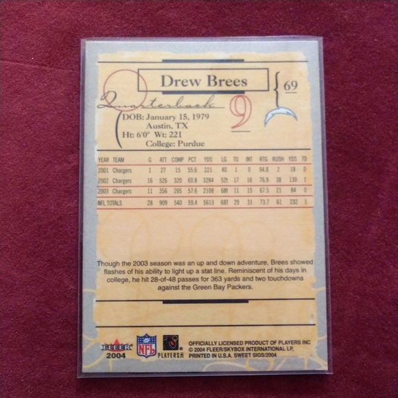 2004 Fleer Sweet Sigs #69 Drew Brees San Diego Chargers -MINT - Picture 2 of 6